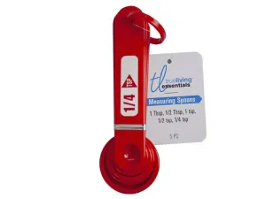 Bulk FD301 Set Of 5 Red Plastic Measuring Spoons