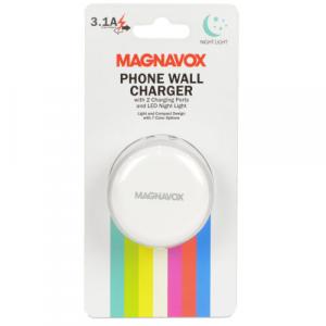 Magnavox MC3331 3.1a 15.5w 2-port Usb Wall Charger And Rgb Nightlight 