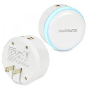 Magnavox MC3331 3.1a 15.5w 2-port Usb Wall Charger And Rgb Nightlight 