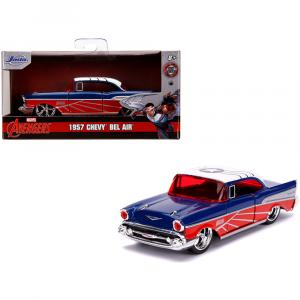 Jada 31762 1957 Chevrolet Bel Air Blue Metallic And Red With White Top