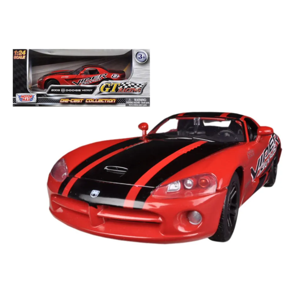 Motormax 73776r 2003 Dodge Viper Srt-10 8 Red With Black Stripes Gt Ra