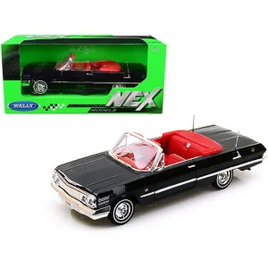 Welly 22434bk 1963 Chevrolet Impala Convertible Black With Red Interio