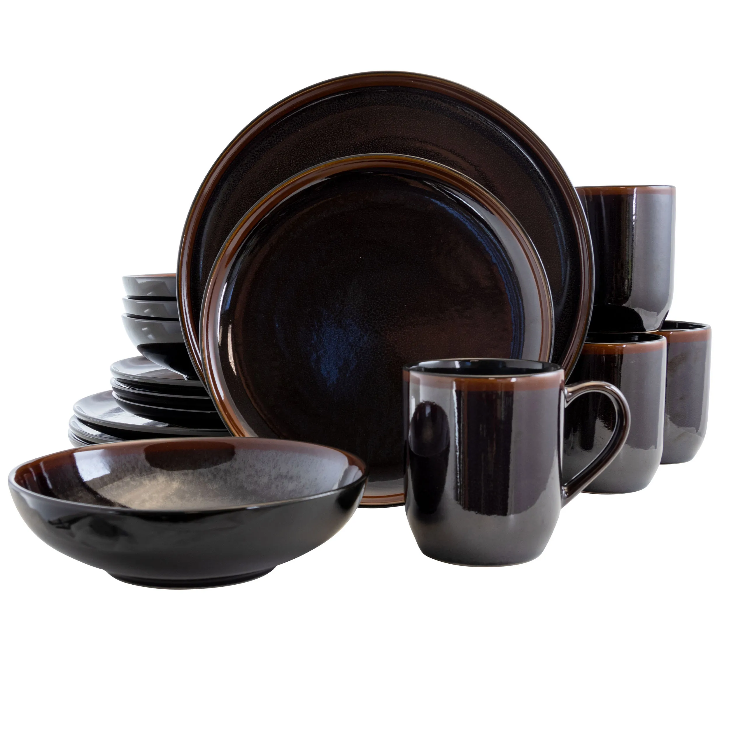 Elama EL-MIDNIGHTBEACH Midnight Beach 16-piece Dinnerware Set, Black  