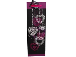 Bulk Buys Glitter Pink Hearts Wine Gift Bag with Tag