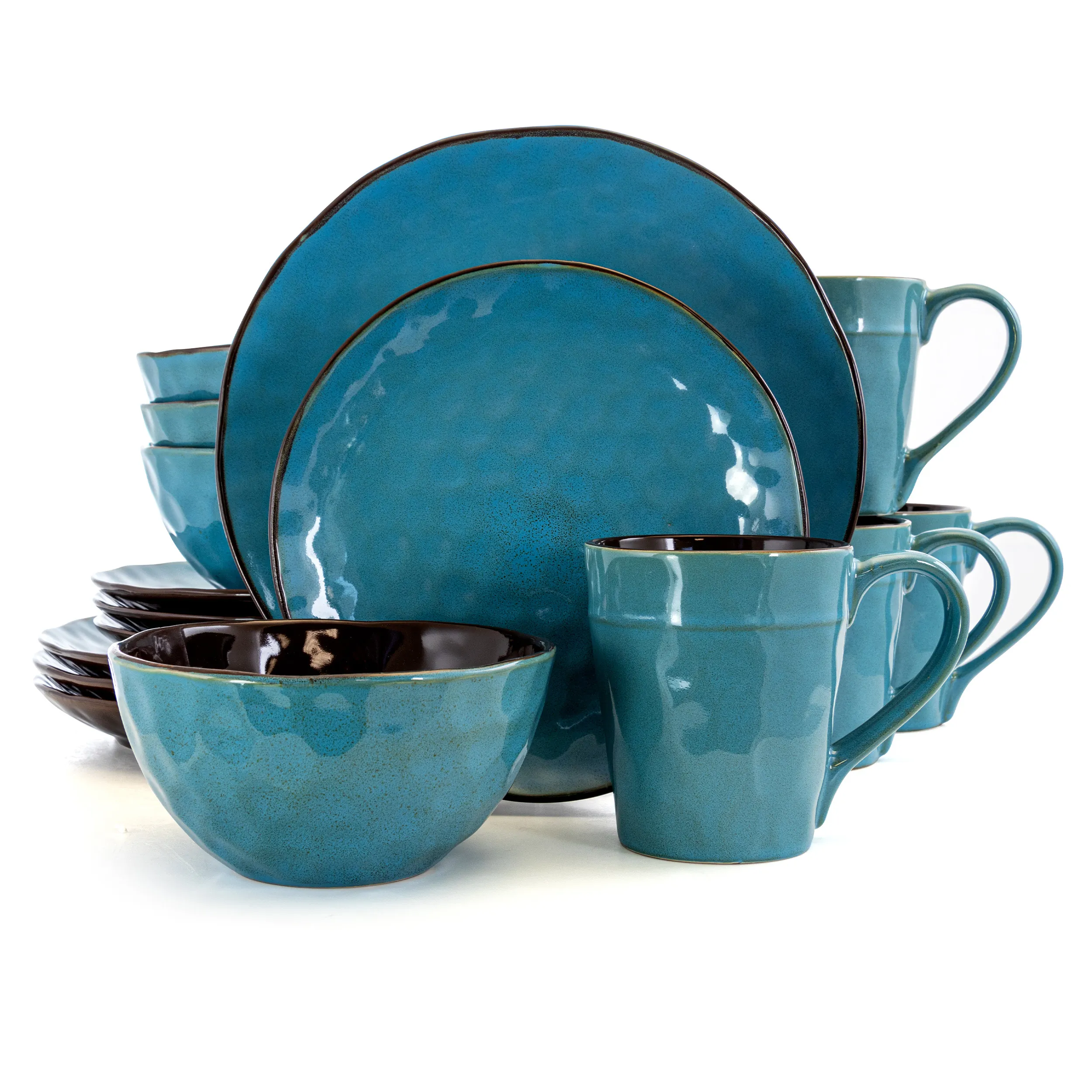 Elama EL-SEAGLASS Sea Glass 16-piece Stoneware Dinnerware Set For 4