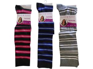 Bulk BJ396 Women039;s Knee High Striped Socks In Assorted Colorsq