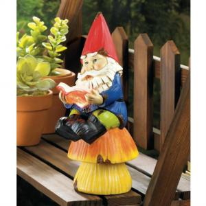 Accent 10018055 Whimsical Reading Gnome Solar Garden Statue