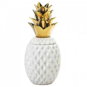 Accent 10018753 Porcelain Pineapple Jar With Gold Leaves