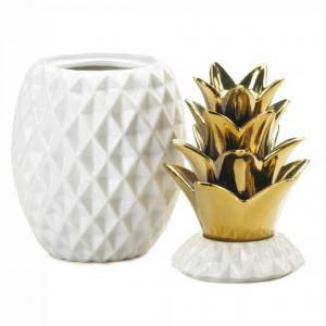 Accent 10018753 Porcelain Pineapple Jar With Gold Leaves