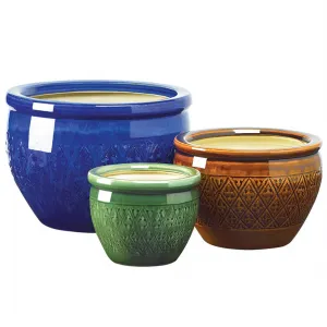 Accent 38899 Embossed Jewel Tone Ceramic Planter Set