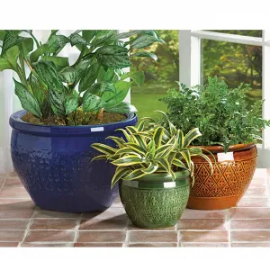 Accent 38899 Embossed Jewel Tone Ceramic Planter Set