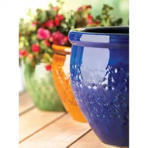 Accent 38899 Embossed Jewel Tone Ceramic Planter Set