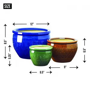 Accent 38899 Embossed Jewel Tone Ceramic Planter Set