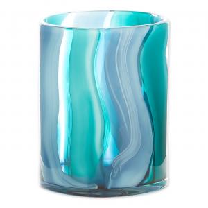 Accent 10019134 Blue Swirls Cylinder Glass Vase - 6.5 Inches