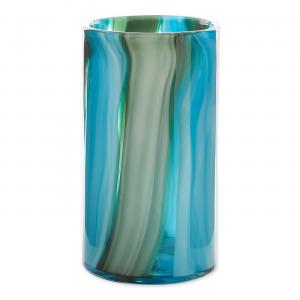 Accent 10019135 Blue Swirls Cylinder Glass Vase - 10 Inches