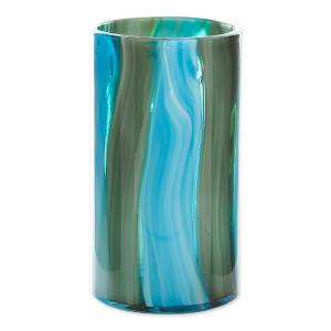 Accent 10019135 Blue Swirls Cylinder Glass Vase - 10 Inches