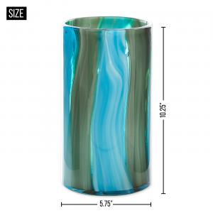 Accent 10019135 Blue Swirls Cylinder Glass Vase - 10 Inches