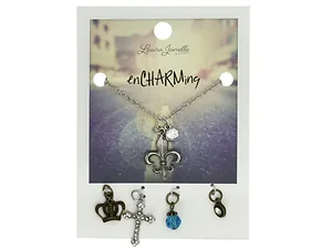 GW871 | Bulk Buys Fleur De Lis Multi-Charm Silver Necklace