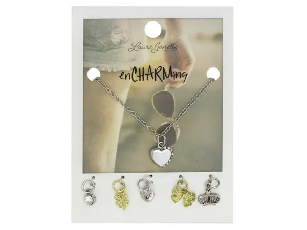 Bulk GW870 Silver Heart Charm Necklace With Multiple Charms