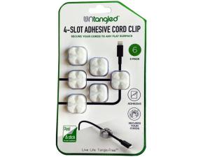 Bulk SC763 Untangled 6 Pack White 4 Way Slot Adhesive Square Cord Clip