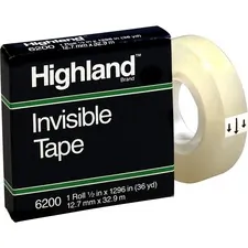 3m MMM 6200121296 Highland 12w Matte-finish Invisible Tape - 36 Yd Len