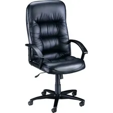 Lorell LLR 60116 Tufted Leather Executive High-back Chair - Black Leat