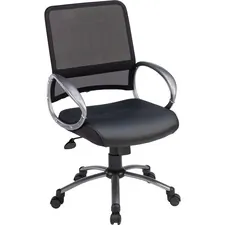 Lorell LLR 69518 Mid Back Task Chair - Black Leather Seat - 5-star Bas