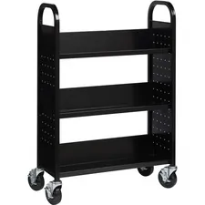 Lorell LLR 99933 Single-sided Steel Book Cart - 3 Shelf - Round Handle