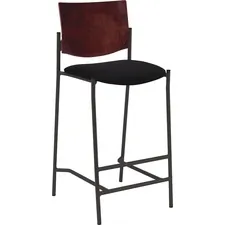 Lorell LLR 89061 Cafe Barstool - Black Vinyl Seat - Mahogany Wood, Ply