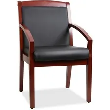 Lorell LLR 20014 Sloping Arms Wood Guest Chair - Black Bonded Leather 