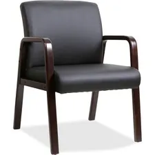 Lorell LLR 40201 Black Leather Wood Frame Guest Chair - Black Bonded L