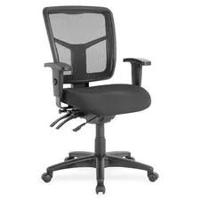 Lorell LLR 86802 Managerial Swivel Mesh Mid-back Chair - Black Fabric 