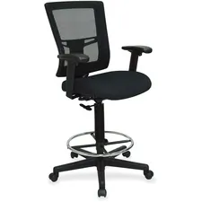 Lorell LLR 43100 Mesh Back Drafting Stool - Black Seat - Black Back - 