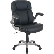 Lorell LLR 81802 Soho Flip Armrest Mid-back Leather Chair - Black Bond