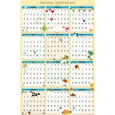 House HOD 3983 Seasonal Laminated Reversible Calendar - 1 Year - Janua