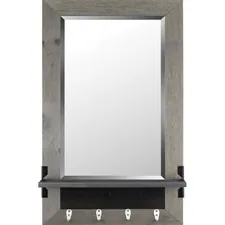 Lorell LLR 04495 Pine Wood Shelf Mirror - 4 Length - Gray - 1 Each