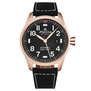 Brav AL525NN4S4 Alpina Men's  'startimer Pilot' Black Dial Black Leath