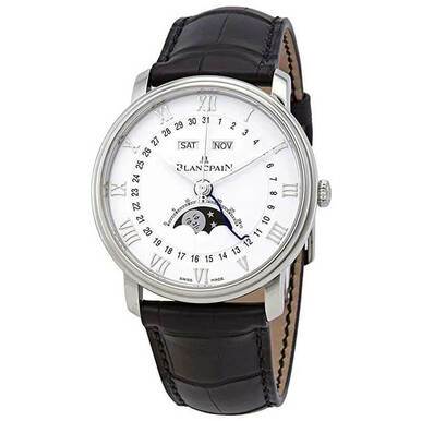 Blancpain 6654-1127-55B Villeret Moonphase White Dial Alligator Leathe