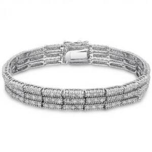 Joyswag OSB803 Sterling Silver Tdw 3 Strand Diamond Link Tennis Bracel