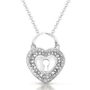 Joyswag Heart_Lock Sterling Silver Heart Lock Diamond Pendant Necklace