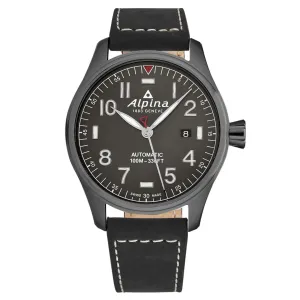 Brav AL525G4TS6 Alpina Men's  'startimer Pilot' Grey Dial Black Leathe