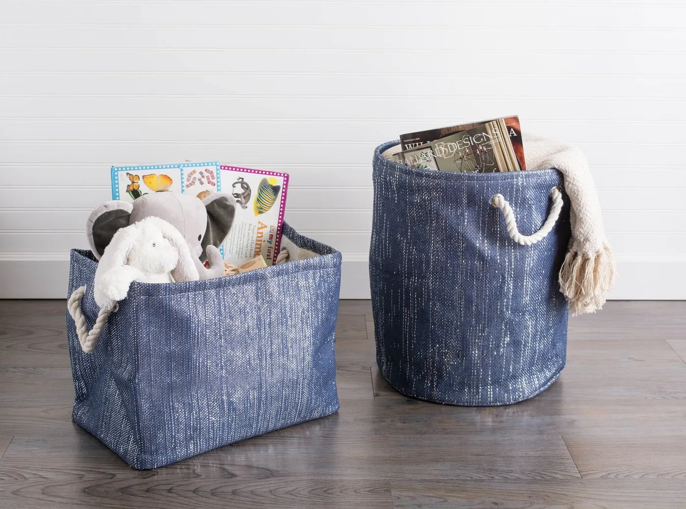 Dii CAMZ36850S Navy And Silver Woven Paper Bin With Rope Handles - 12 