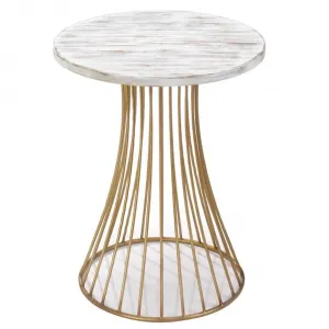 Nikki 5001039 Santa Barbara Round Gold Accent Table With Whitewash Top