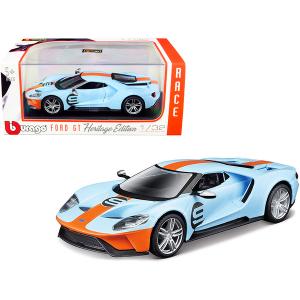 Bburago 41164 Ford Gt 9 Light Blue With Orange Stripes Heritage Editio