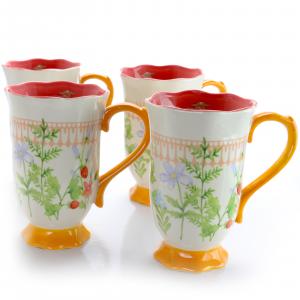 Urban 123228.01 Life On The Farm 4 Piece 16 Ounce Ceramic Footed Tea C