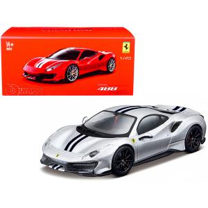 Bburago 36910s Ferrari 488 Pista Silver With Dark Blue Stripes Signatu