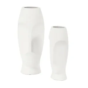 Homeroots.co 383727 Matte White Ceramic Vase With Abstract Faces