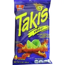 Barcel BEL 00276 Takis Fuego Rolled Tortilla Chips - Hot Chili Pepper 