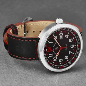 Brav B554-A17 Zeno B554-a17 Men's 'rondo' Black Dial Blackred Leather 