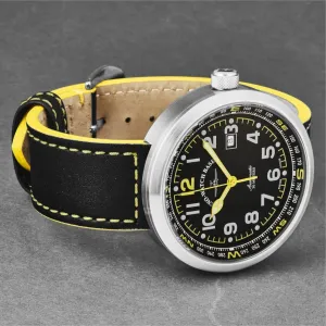 Brav B554-A19 Zeno B554-a19 Men's 'rondo' Black Dial Blackyellow Leath